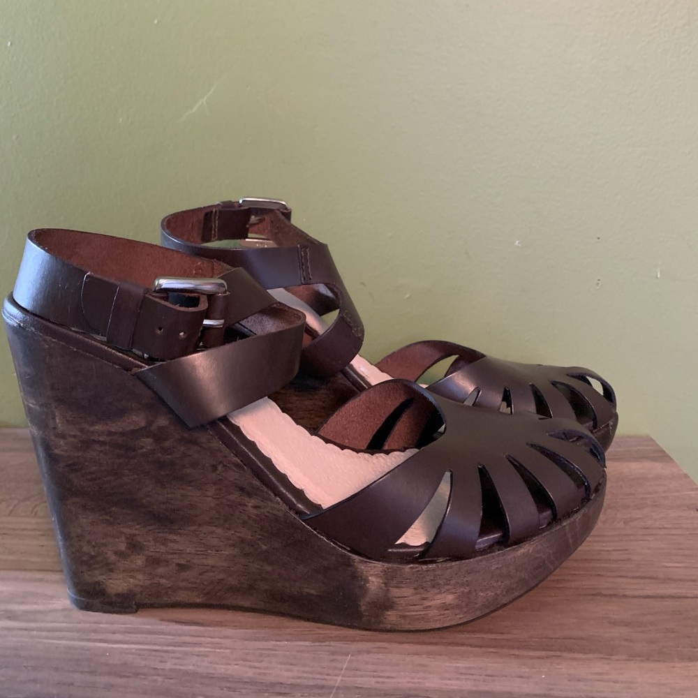 Gorgeous brown leather Mango wedges - Picture 4 of 13